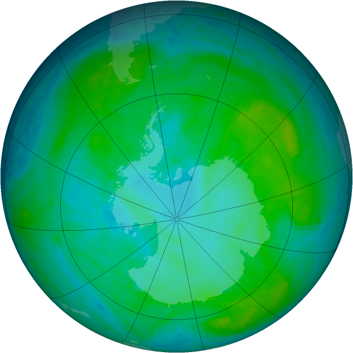 Antarctic ozone map for 07 January 2001